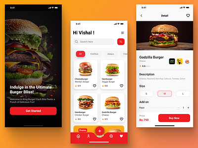 KING BURGER - Food App Design 3d app branding design graphic design illustration logo ui ux vector website