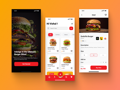 KING BURGER - Food App Design 3d app branding design graphic design illustration logo ui ux vector website