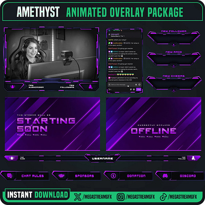 Professional Purple Stream Overlay I Twitch Overlay overlay clean pack