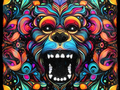 AGGRESSION III abstract animal chimp collection colorful digital art drawing floral illustration monkey neon pattern roar texture vector