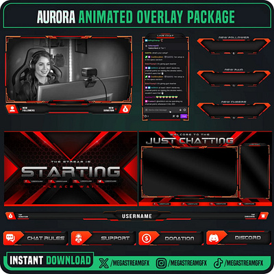 Professional Red Stream Overlay I Twitch Overlay red screen theme