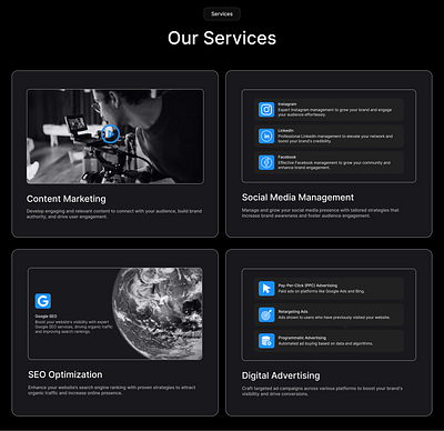 Services Section for Agency Website services services section website design