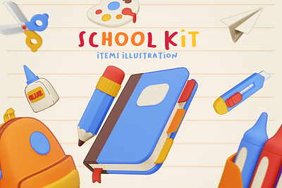 3D School Item illustration 3d art backtoschool blender book branding design graphic design iconpack illustration school stationery sticker ui