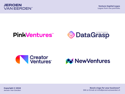 Venture Capital Logo Designs branding capital check fin finance fintech gradient logo hand identity illustration invest jeroen van eerden logo money pink venture