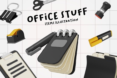 3D Office Items Illustration 3d blender design icon illustration office stationery