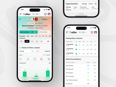 Outlier: Player market details app betting chart clean design desktop interface light market mobile modern neon player profile sports stats ui ux web web design