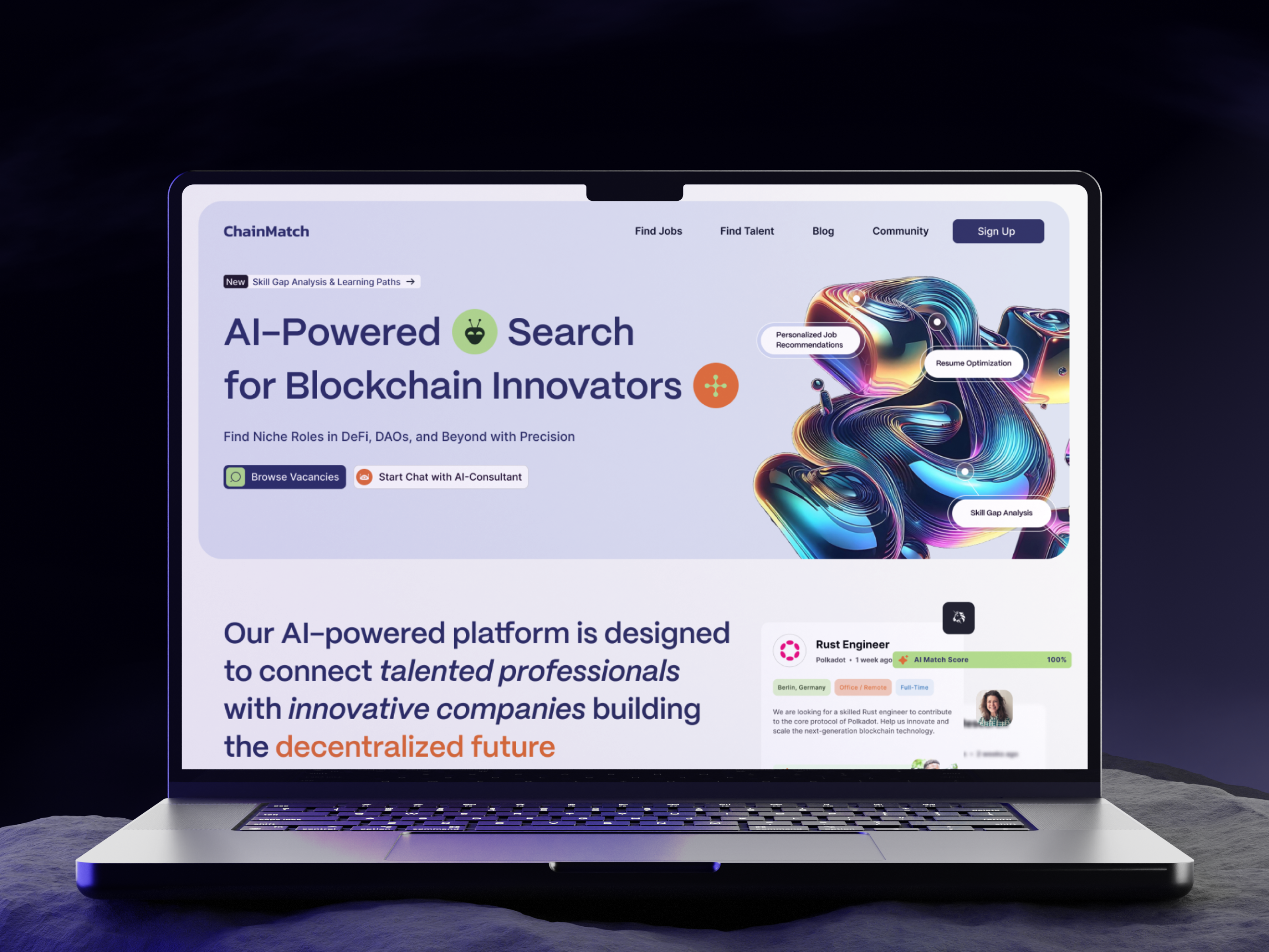 AI-Driven Career Matches for Web3 Talent blockchain jobsearch uidesign uxui web3 webdesign website