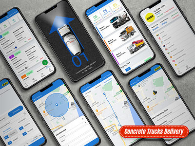 Concrete Trucks Delivery Application android branding concrete delivery app design graphic design illustration iphone logo mobileapp mobileapplication trucks ui ux vector