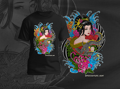 Tshirt design Dragon Geisha apparel bandmerch geisha graphic design illustration japan merchdesign tee teedesign tshirt tshirtdesign women