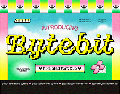 Bytebit Pixelated Font Duo 90s aiyari bold branding bytebit display early computer font duo graphic design open type pixel font pixelated post modern design retro font typeface typography y2k design y2ks font