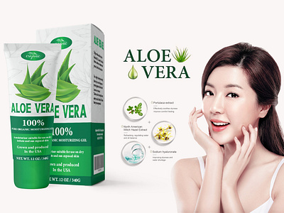 ALOE VERA PURE ORGANIC MOISTURIZING GEL adobe illustrator box packaging brand design brand identity branding desıgn graphic design identity label design packaging product design