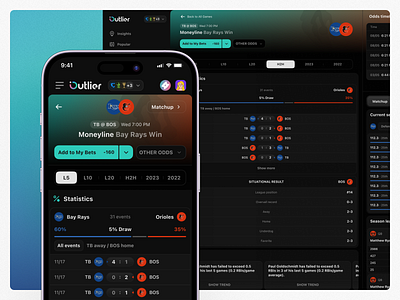 Outlier: Market details app betting dark design desktop details gambling interface market mobile modern neon product design sports stats ui user interface ux web