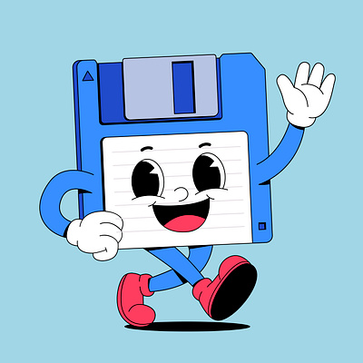 Cartoon floppy disk cartoon character colorful computer cute design disk floppy graphic design illustration old retro storage vintage