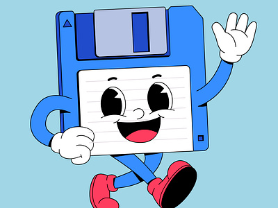 Cartoon floppy disk cartoon character colorful computer cute design disk floppy graphic design illustration old retro storage vintage