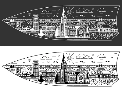 Knife Print Design american cityscape design illustration knife landscape line art minimalist print skyline small town united states usa vector vintage