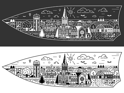 Knife Print Design american cityscape design illustration knife landscape line art minimalist print skyline small town united states usa vector vintage