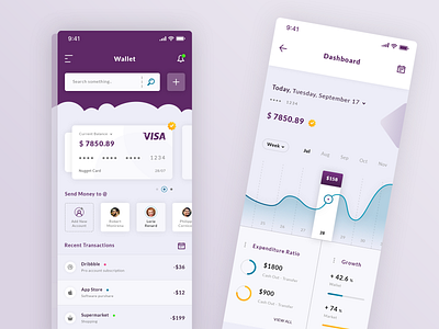 Wallet & Dashbaord app application android ios brand branding credit card design expenditure ratio graphic design growth illustrator ai paypal photoshop psd recent transactions send money senior icons print designer seraphinbrice.fr statistics graphics curves typo typography ui ui ux designer visa mastercard wallet dasboard