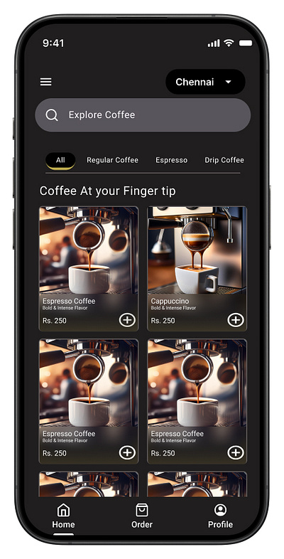 Explore Coffee, One Tap at a Time androiddesign appdesign cappuccino cleandesign coffeeapp coffeelover coffeeorderapp colorpalette designinspiration espresso flutter iosdesign latte minimalistdesign mobileappdesign reactnative typography uiuxdesign userexperiencedesign userinterfacedesign