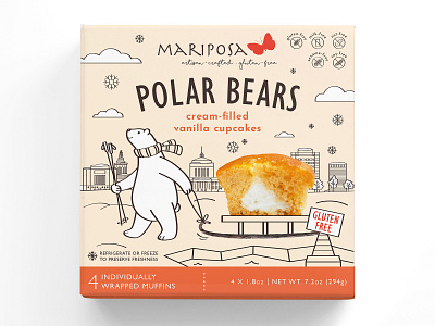 Packaging design for cupcakes - Polar Bears bakery bear box cream cupcake fun graphic design illustration monoline oakland organic packaging vanilla