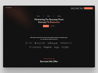 Infomist - Landing Page UI UX Design agency dark design design agency development agency landing page redesign software ui ui ux website