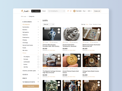 The auction platform antiqueauction digitalmarketplace ecommerce interface lot filters onlineauction techinauctions ui ux web design