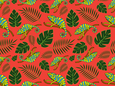 Seamless pattern with chameleon and leaves adobe adobe illustrator chameleon design graphic design illustration pattern seamless pattern vector illustration vector pattern