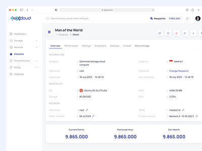 Maxcloud - Web App Saas Instance Detail design detail figma graphic instance instance detail maxcloud performance saas settings software as a service ui uidesign uiux user experience user interface ux uxdesign web webdesign