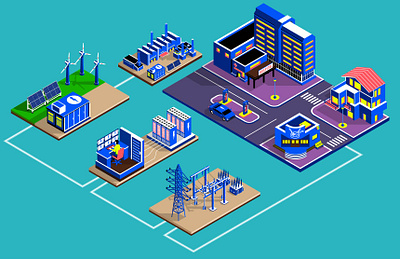 Renewable energy isometric illustration process 3d branding electricity energy generator graphic design illustration isometric vector