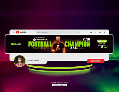 Football banner design for YouTube channel free download channel art channel banner channel cover football banner design sport banner design youtube youtube banner design youtube heder