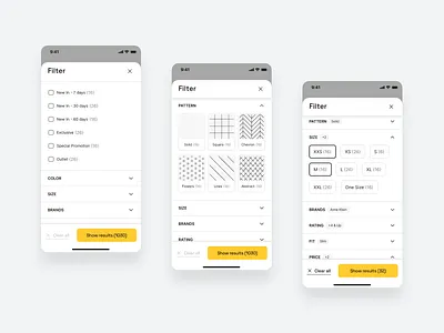 E-commerce design system - filters (mobile) clean design design system e commerce filter filtering listing magento mobile shop shopify ui ux webdesign wireframe