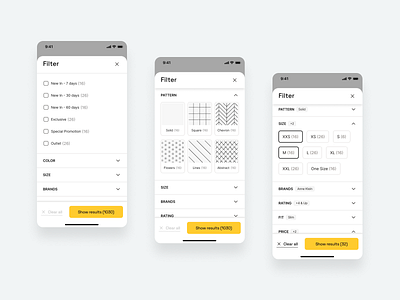 E-commerce design system - filters (mobile) clean design design system e commerce filter filtering listing magento mobile shop shopify ui ux webdesign wireframe