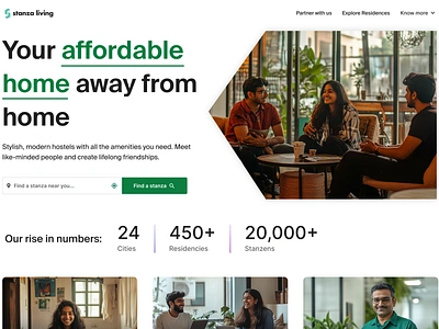 Hero section for Stanza Living, a shared accomodation website. app colors dashboard design product design typography ui