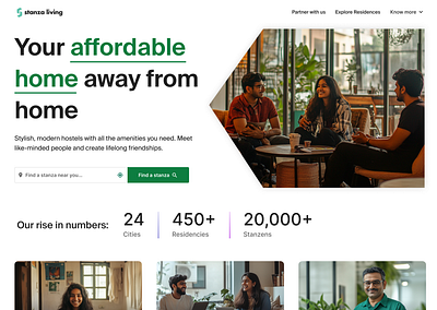 Hero section for Stanza Living, a shared accomodation website. app colors dashboard design product design typography ui