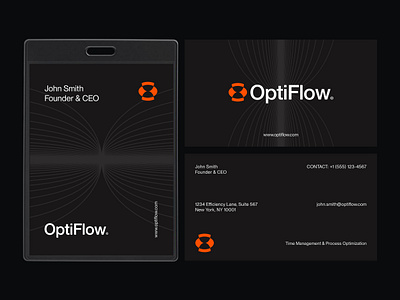 OptiFlow Branding (ID Card, Business Card) ai brand branding eye icon logo mark print sandglass tech time