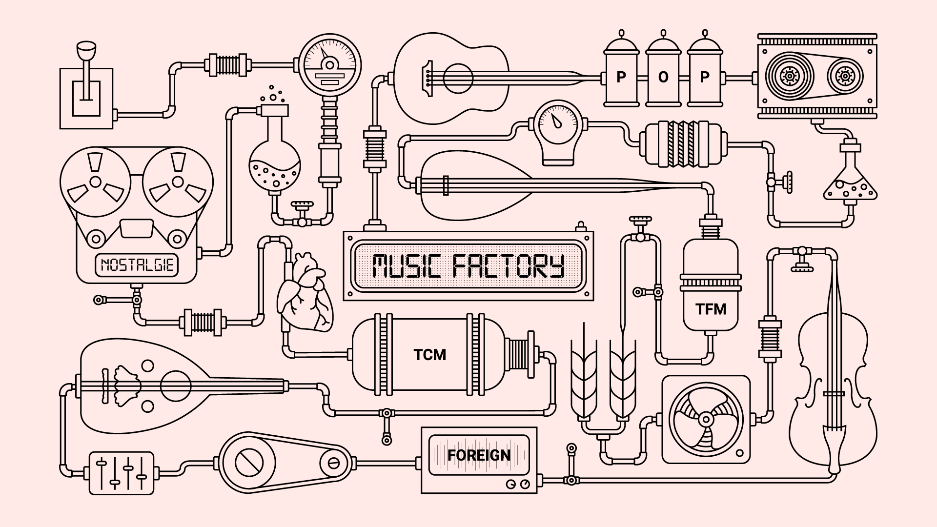 Turkish Music Factory art chemical design factory graphic graphic design icon illustration instrument line line art machine music music factory song sound turkey turkish turkish music turkiye