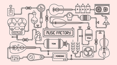 Turkish Music Factory art chemical design factory graphic graphic design icon illustration instrument line line art machine music music factory song sound turkey turkish turkish music turkiye