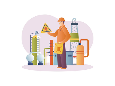 Factory Worker 2D Animation 2d animation equipment factory flat fuel can gradient hard hat hazard warning illustration industry man manufacturing motion oil refinery production safety sign worker worker safety workplace