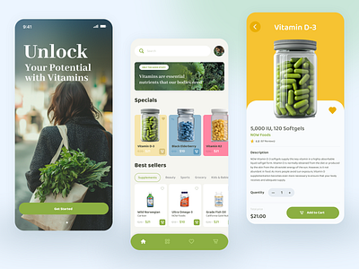 Mobile Application for Personalized Vitamin Selection biotech e commerce ecommerce website food supplements health mobile app online store pharma pharmacy pills product detail shop shoping cart supplements web shop