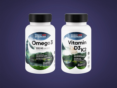 Vitamin Complex Label Design b12 branding complex d3 design dietary supplement graphic design identity k2 label logo logotype medicine nature north omega 3 packaging pharmacy pill vitamin