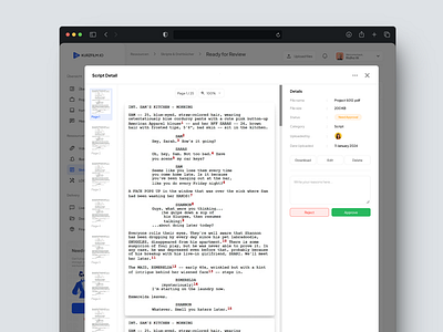 Kurzfilm.io - Script Detail Page dashboard page design document viewer page saas dashboard script detail page script page ui uiux ux website