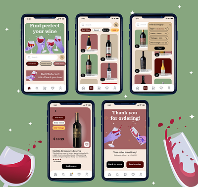 Wine store app art design flat graphic design illustration illustration art mob ui vector