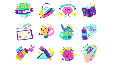 Creative Art 2D Icons Animation 2d animation art art stickers art supplies art tools brainstorming colorful icons creating design icons drawing flat graffiti icons illustration motion paintbrush reading sketch sketching