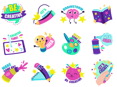 Creative Art 2D Icons Animation 2d animation art art stickers art supplies art tools brainstorming colorful icons creating design icons drawing flat graffiti icons illustration motion paintbrush reading sketch sketching