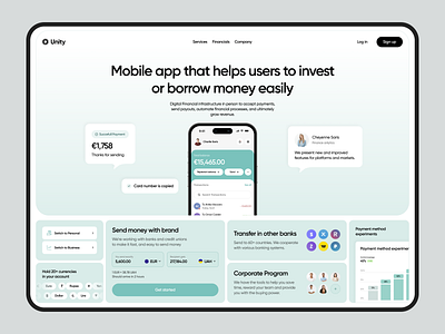 FinTech App for Easy Investments & Transfers analytics bank blockchain crypto cryptocurrency finance fintech fintech startup graphic design invest landing money payments startup ui ui ux ux vector wallet webdesign