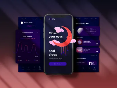 Moony sleep app app interface logo ui vector