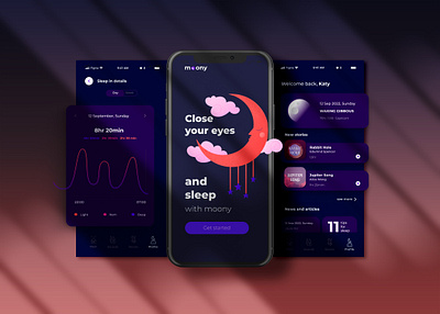 Moony sleep app app interface logo ui vector