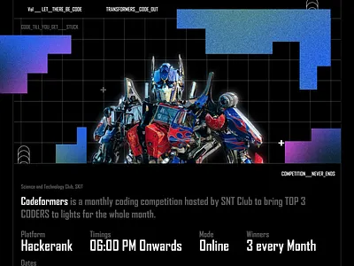 Codeformers - A monthly coding competition series. coding creative design figma gradient graphic design poster tranformers ui unique