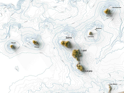 Four maps for a travel magazine : Eolie islands (Italy) 3d map blender cartography eolie geography geospatial illustration italy magazine design map poster poster design qgis shaded relief sicily