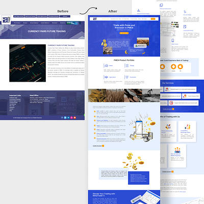 Before Vs After - Landing Page Design for Stock Trading Company blue color business trading company ui ui design ui ux ux ux design