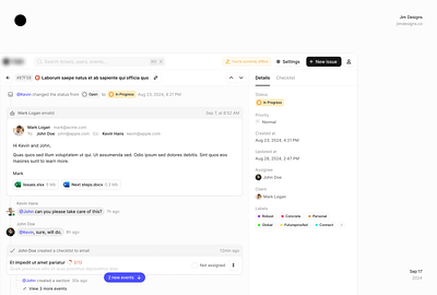 Tickets 🍃 activity activity tracker collaboration emails jimdesigns jimdesigns.co linear product design ticketing ui